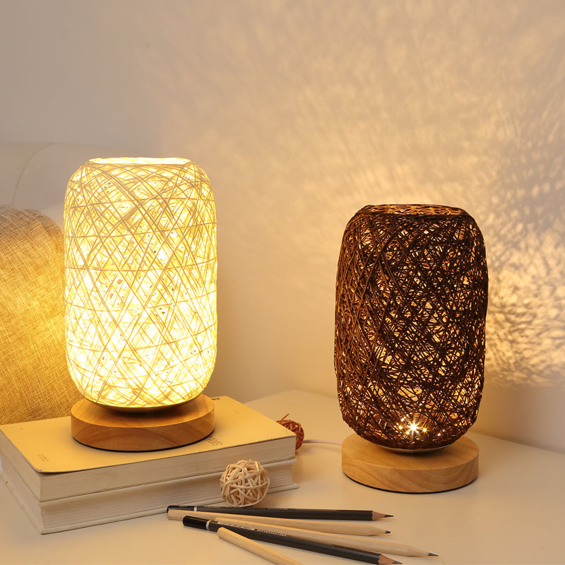 Lampe de table tressée en bois massif rechargeable
