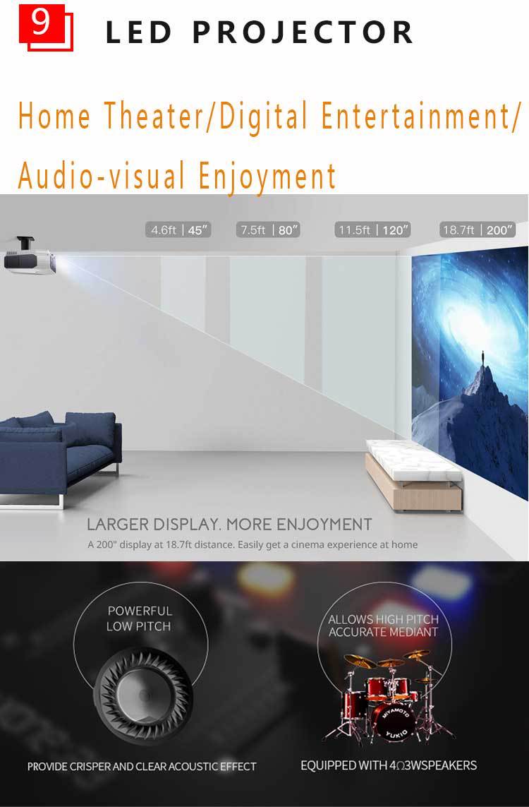 Mini vidéoprojecteur portable 1080P HD pour la maison, connexion vocale WiFi sans fil pour téléphone portable