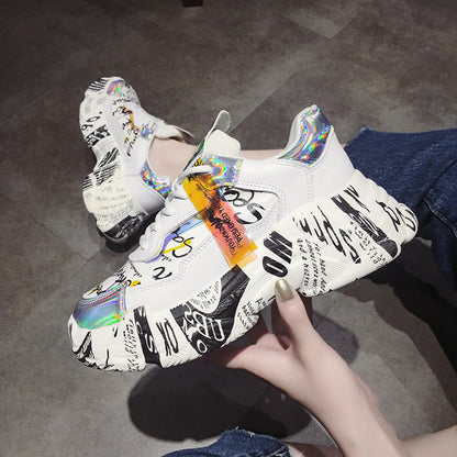 Creative fonts on White Causal tennis shoes for Women