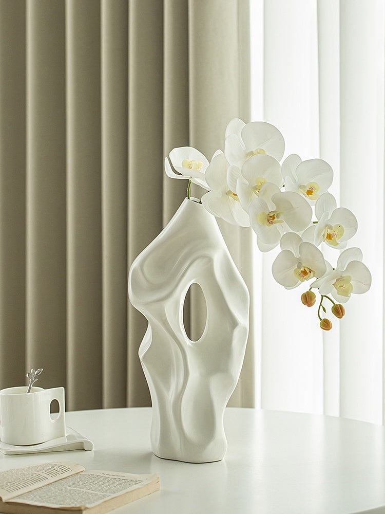 Vase Décoration Salon Arrangement Floral Céramique Sculpture d'Art Blanche Décoration