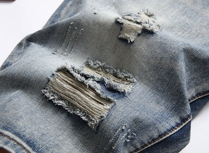 Trendy Men's Summer Five-point Shorts With Holes In Nostalgic Fashion Slim Fit