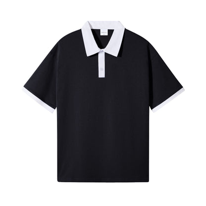 Japanese Fashion Brand Casual Contrast Color Lapel Short Sleeve
