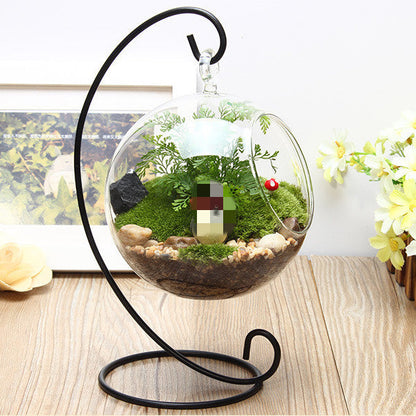 Vase en verre créatif à suspendre en fer forgé