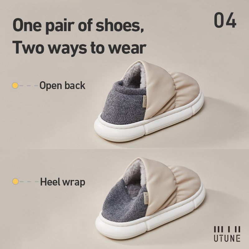 Chaussons en coton à semelle épaisse avec sac en peluche pour porter une ou deux chaussures