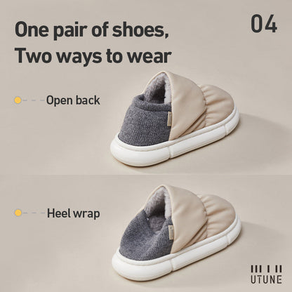 Chaussons en coton à semelle épaisse avec sac en peluche pour porter une ou deux chaussures