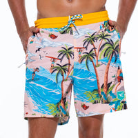 Island Print Mens Tropical Swim Trunks