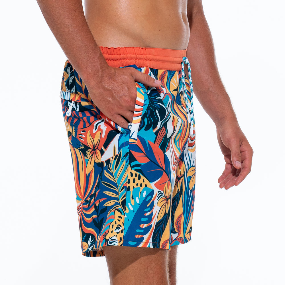 Men's Jungle Print Swim Trunks — Recycled 4-Way Stretch