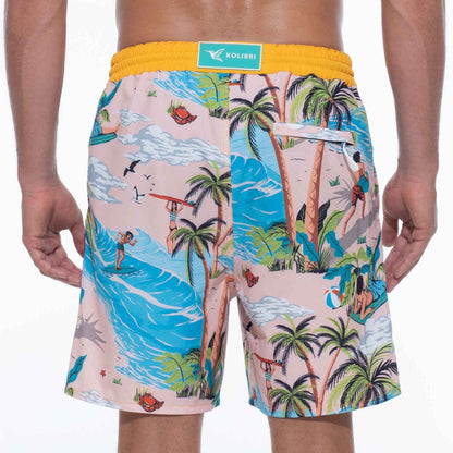 Island Print Mens Tropical Swim Trunks