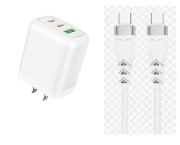 65W GAN 3 Ports Charger with 60W Type C Cable, White