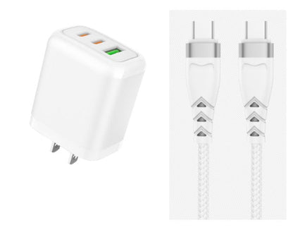 65W GAN 3 Ports Charger with 60W Type C Cable, White