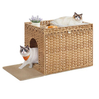 Handwoven Rattan Cat Litter Box Cabinet — Boho Woven Furniture with Washable Tray