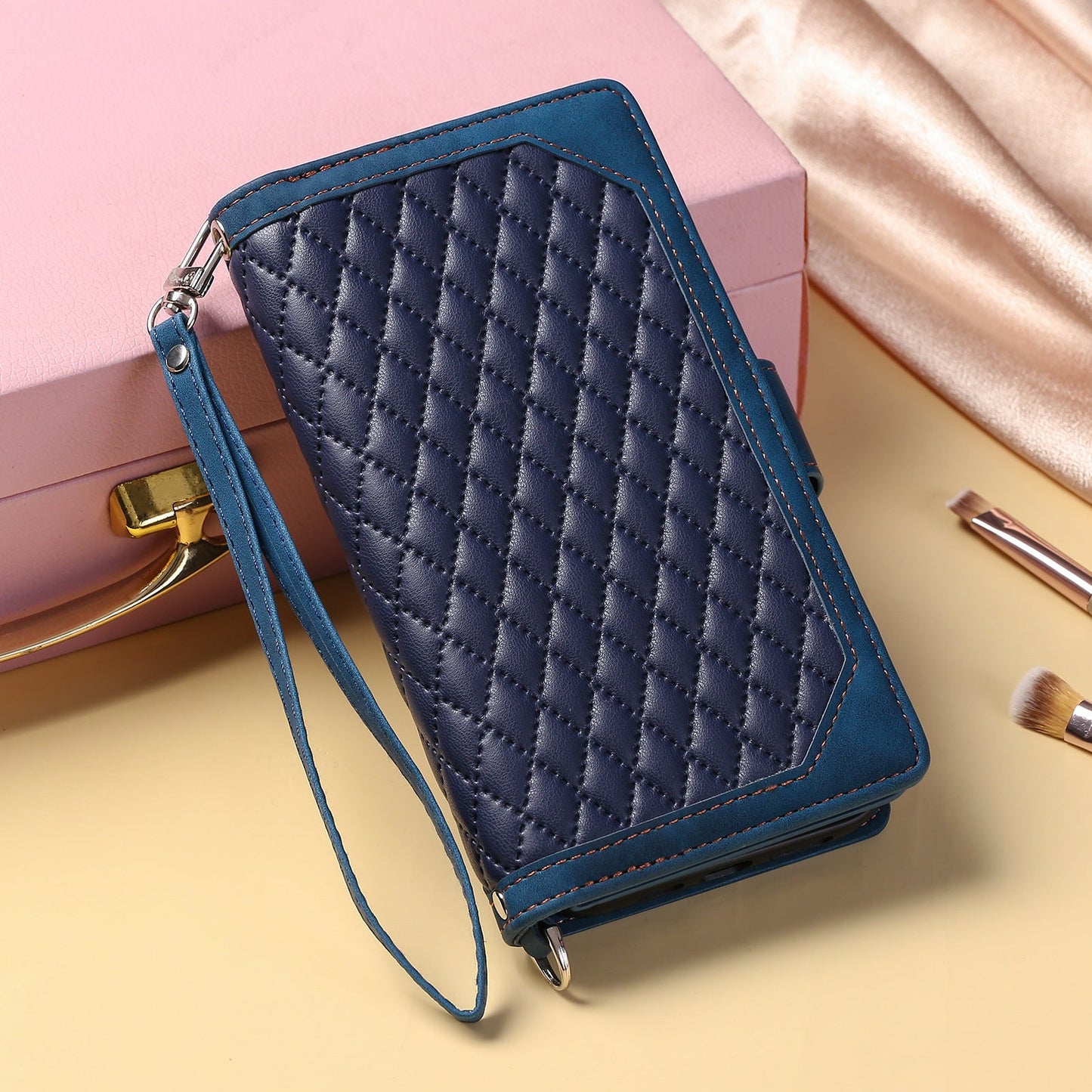 Crossbody Plaid Multi-functional Zipper Bag Mobile Phone Case