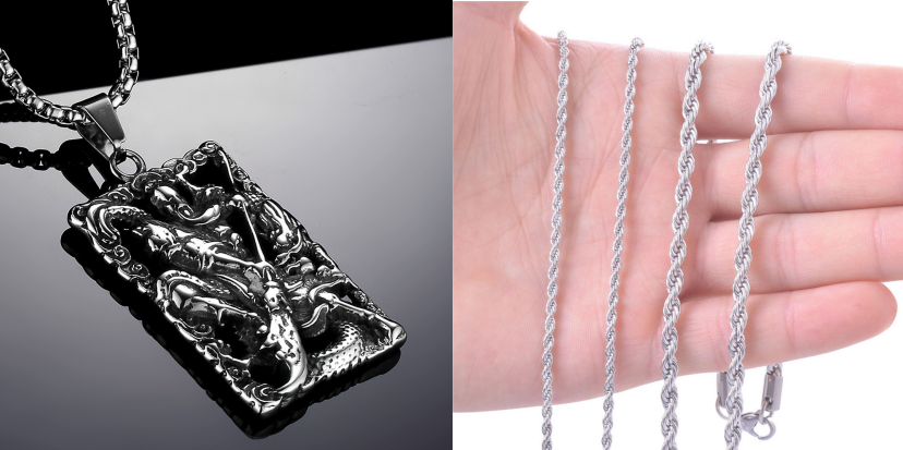 Pendentif en acier au titane ajouré motif Guan Gong