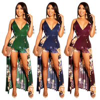 V-neck printed tie with bare back jumpsuit