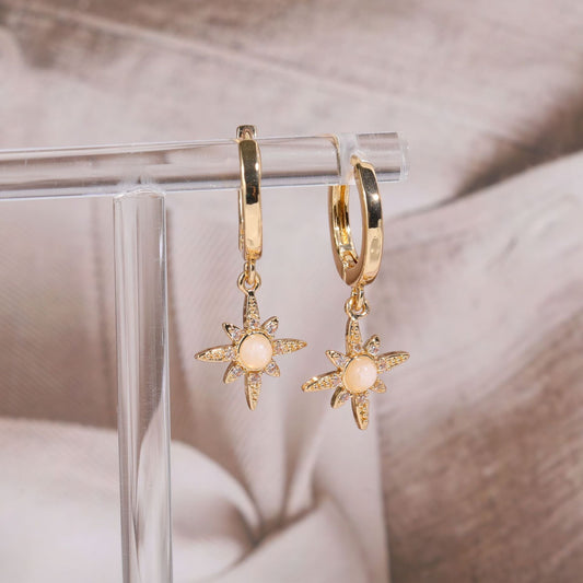 Pendientes de pulpo, ópalo, circonita, estrellas