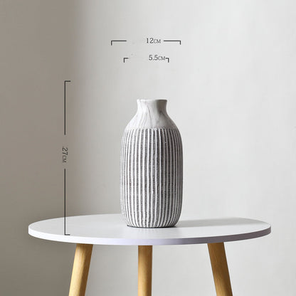 Dried Flower Vase Ceramic Vertical Pattern Ornaments