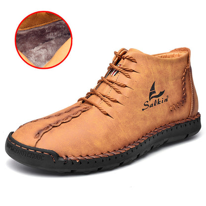 New Men's Martin Boots Plus Size Medium Leather Plus Velvet