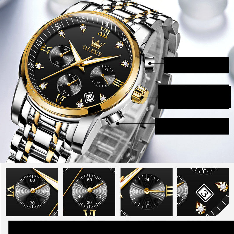 Montres Homme de Luxe, Chronographe en Acier Inoxydable, Étanche, Quartz, Date, Cadran Bleu, Relogio Masculino