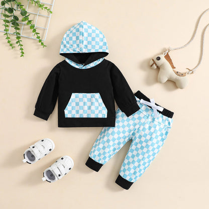 Children's Autumn And Winter Sports Leisure Hooded Plaid Suit