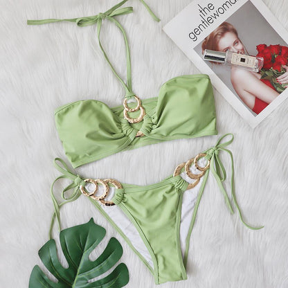 Glam Cutout Bikini with Metal Accents – Sexy European Style Two-Piece Swimsuit for Beach & Pool