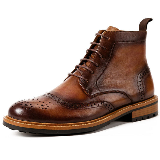 Bottes Martin décontractées en cuir de vachette à bout rond pour homme