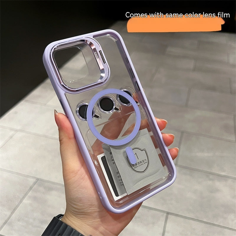 Invisible Magnetic Kickstand iPhone 16 Case with Lens Film – Full-Coverage PC Cover