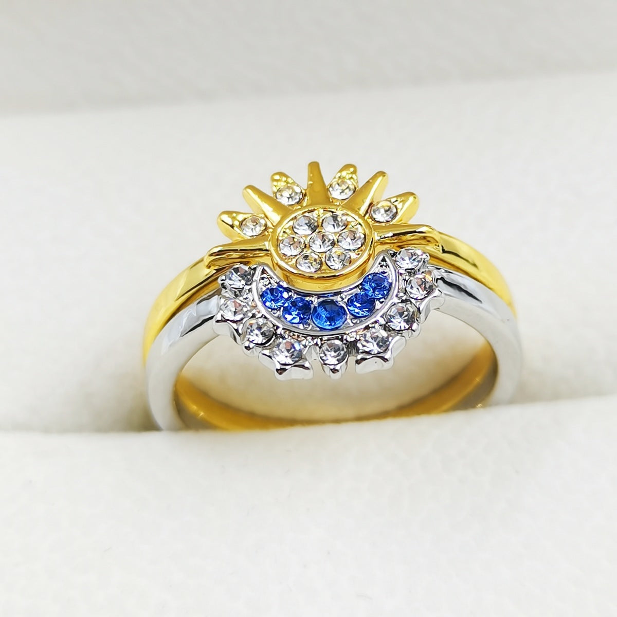 Anillos de Sol y Luna con diamantes de imitación para pareja, joyas para el Día de San Valentín