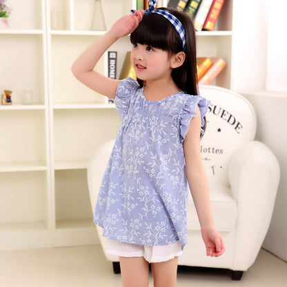 Joli haut pour filles à manches volantes en coton et lin fins