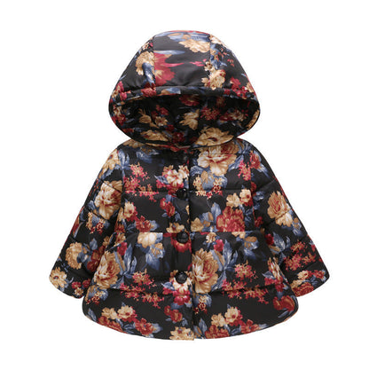Girls' Hooded Fashion Printed Cotton-padded Jacket