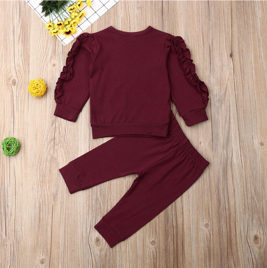 Bébé nouveau-né garçons filles à volants pull uni à manches longues sweat-shirt hauts pantalon nourrisson enfants 2 pièces tenues ensemble de vêtements d'automne