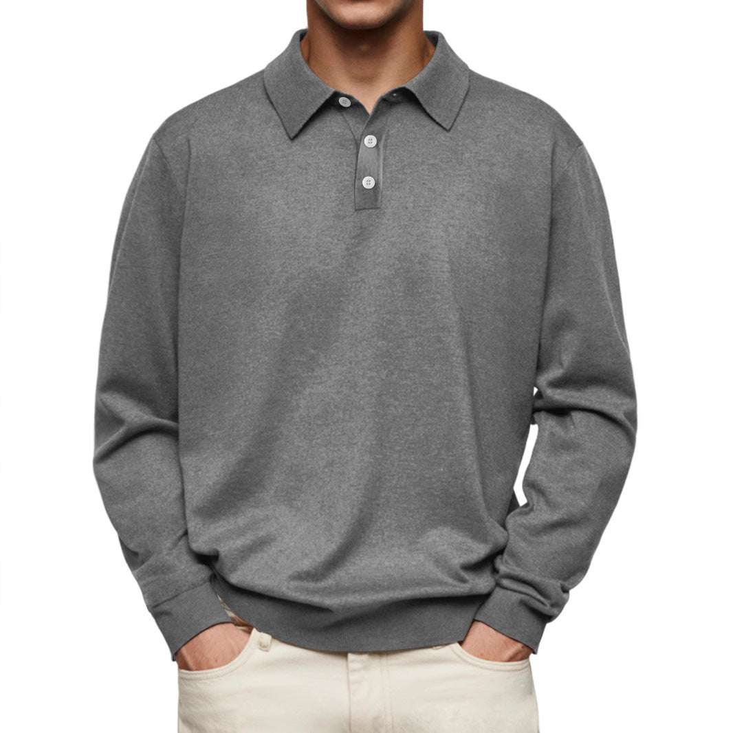 Long Sleeve V-neck Buttons Men's Casual Jacket Polo Shirt