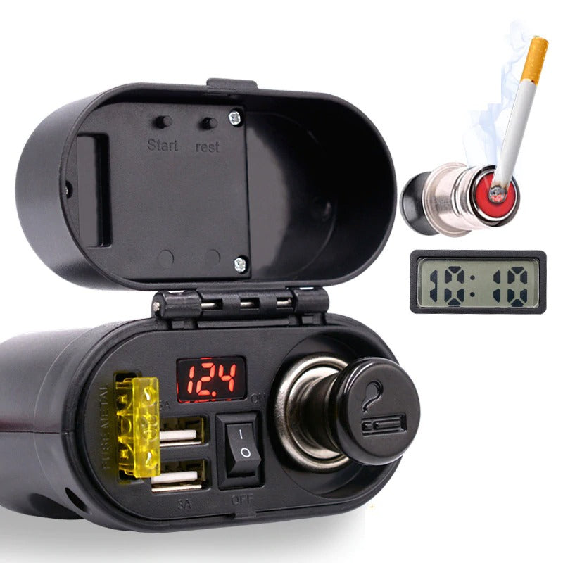 Accessoires de Modification pour Moto, Scooter, Voiture, Allumage de Cigarette, Double Port USB, Chargeur de Voiture Modifié avec Fil 42A
