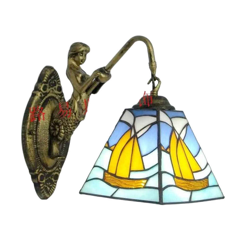 Applique murale LED de 6" de style Tiffany, en verre de sirène, pour chambre à coucher, salon, coiffeuse.
