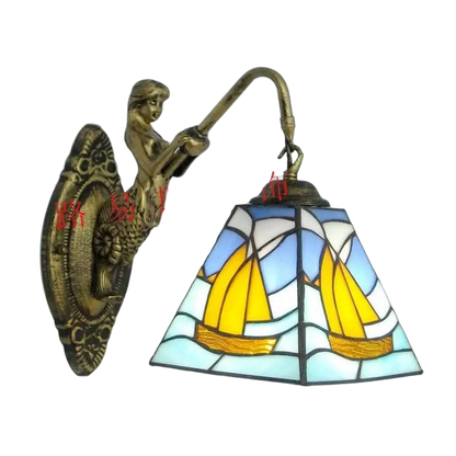 6" Tiffany Style LED Wall Lamp Mermaid Glass Bedroom Living Room Vanity Light