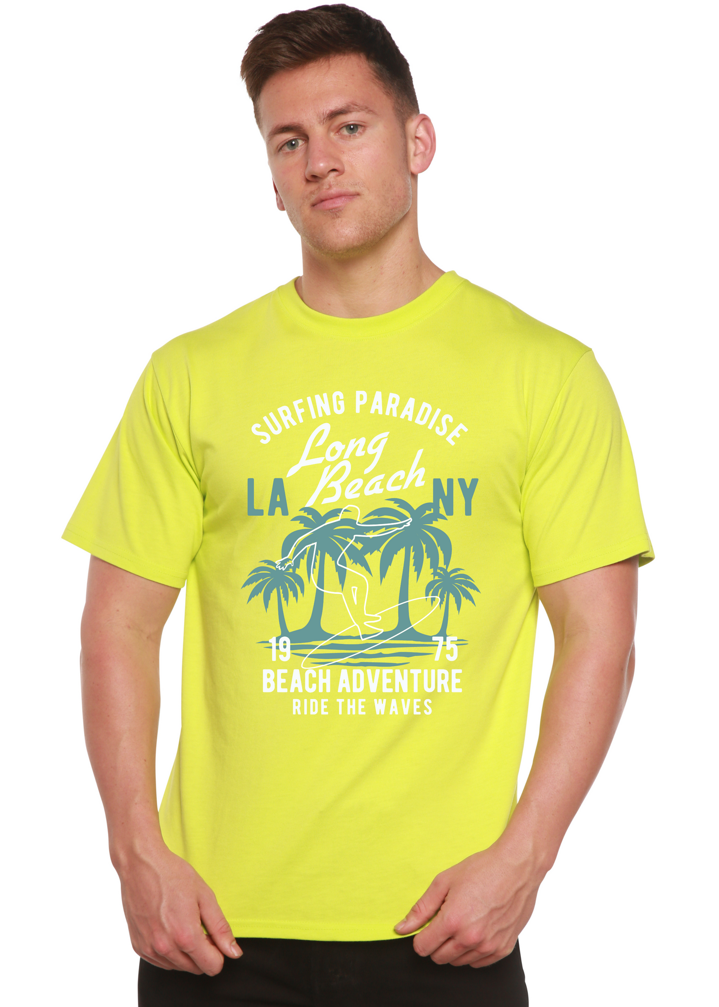 T-shirt graphique à manches courtes en viscose de bambou et coton biologique pour homme Beach Adventure