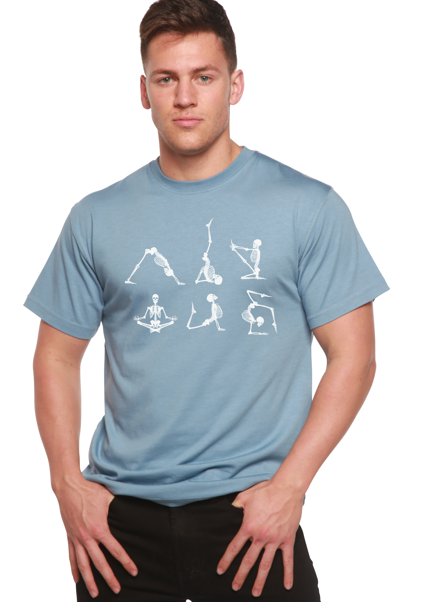 T-shirt graphique à manches courtes pour homme en bambou, viscose et coton biologique avec squelette d'Halloween Namaste