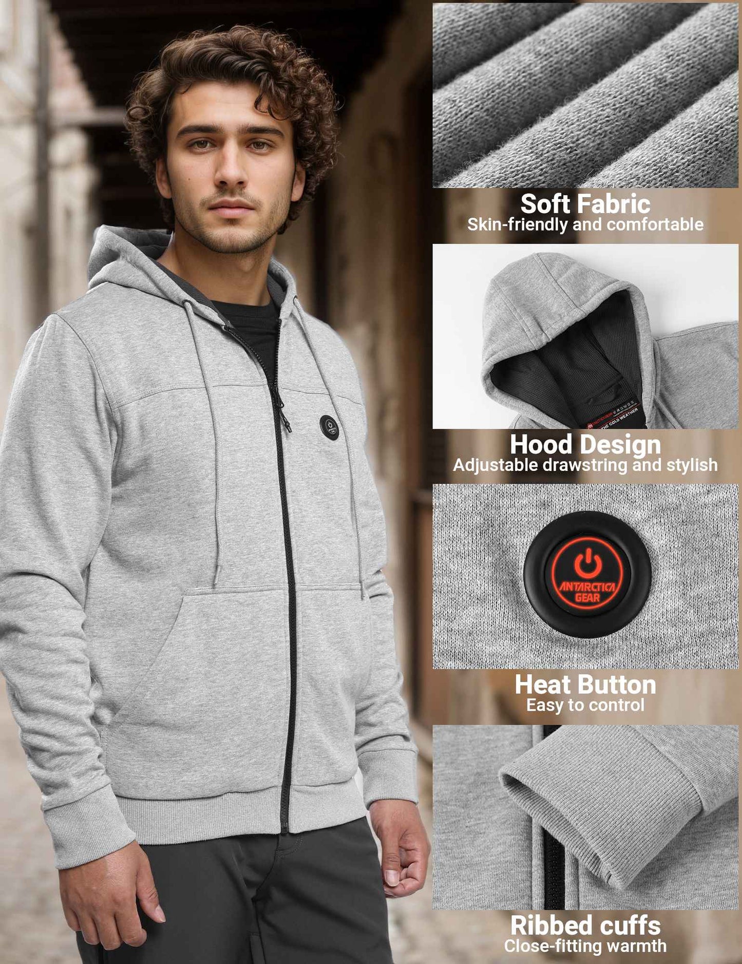 ANTARCTICA GEAR Heated Hoodie Sweater for Men with 12V 20000mAh Battery Pack