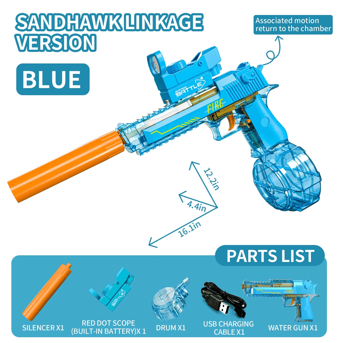 Desert Eagle Electric Water Gun with Silencer and Light High Speed, Long Range Squirt Gun for Kids & Adults