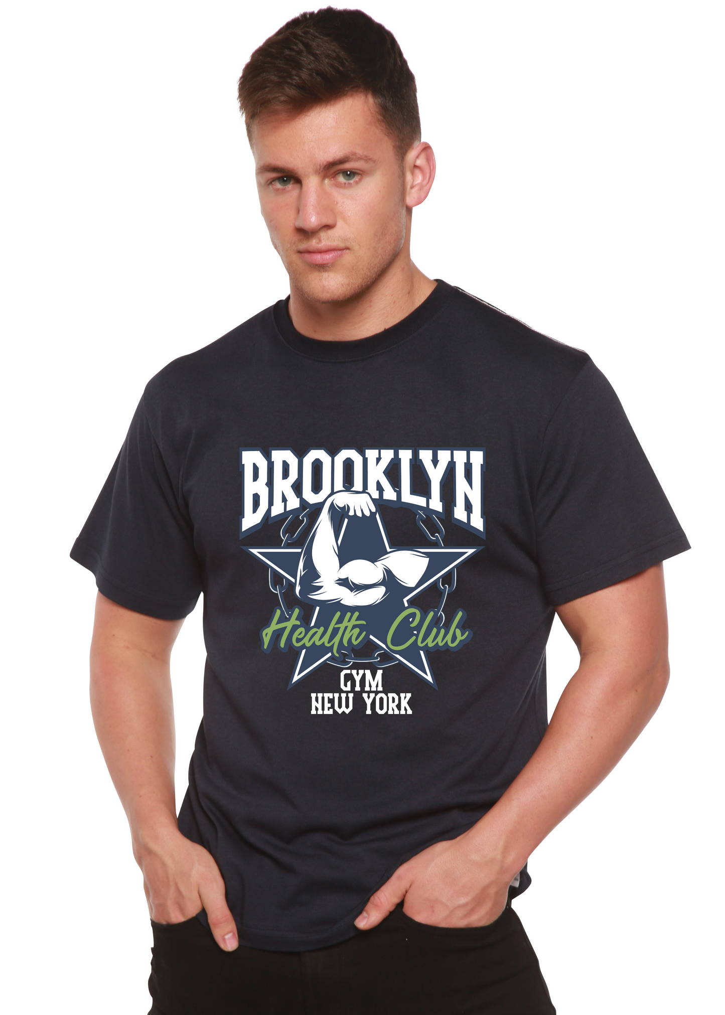 T-shirt graphique à manches courtes en viscose de bambou/coton biologique pour homme Brooklyn Health Club