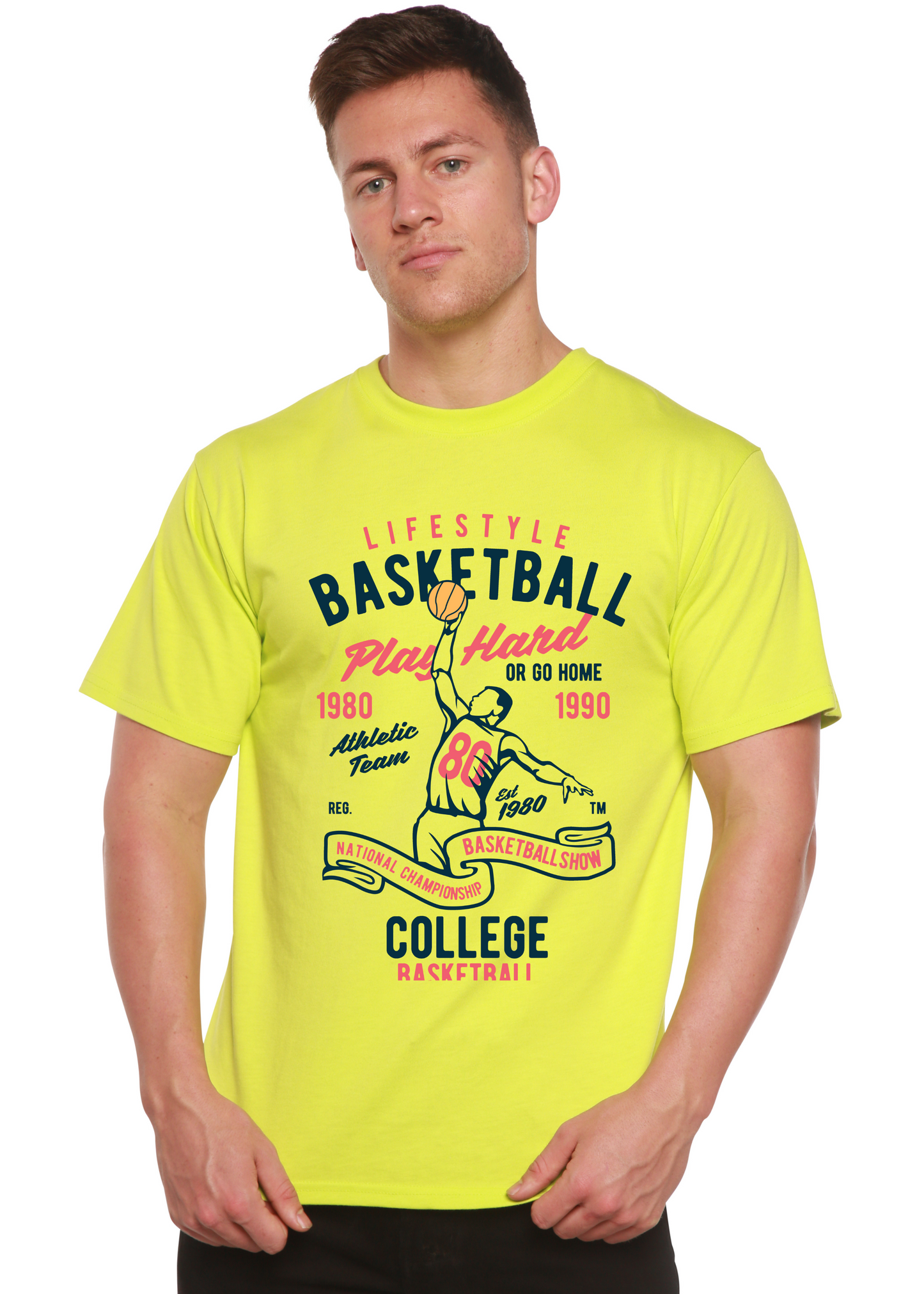 T-shirt graphique à manches courtes en viscose de bambou/coton biologique pour homme Life Style Basketball