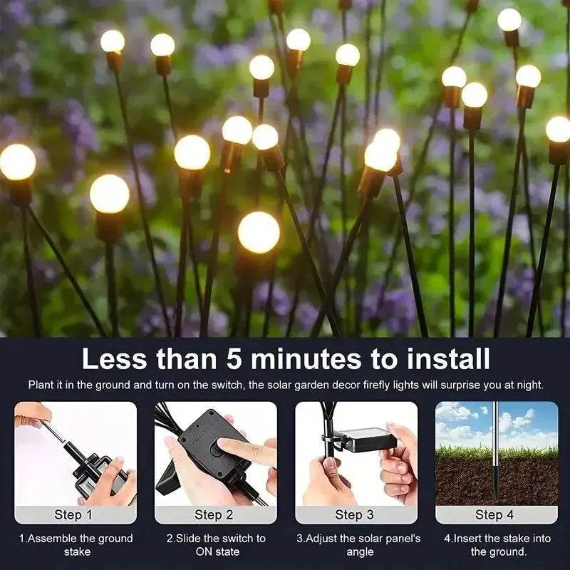 Solar Firefly Garden Lights – LED Outdoor Waterproof Pathway Lighting in Warm White