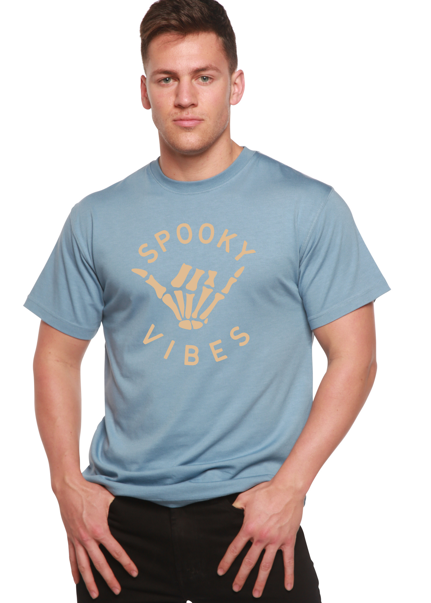 T-shirt à manches courtes en viscose de bambou et coton biologique pour homme - Motif "Spooky Vibes"