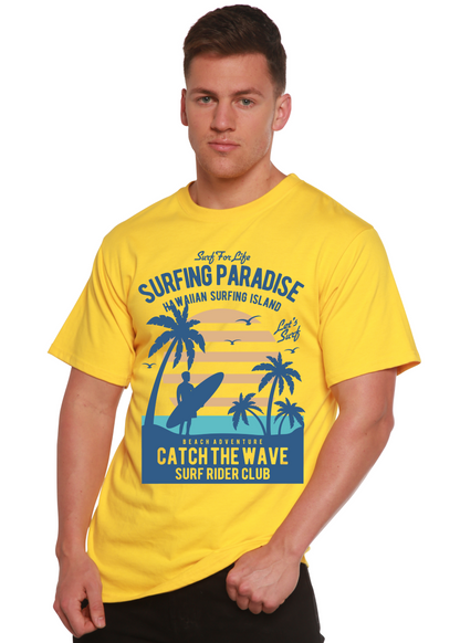 T-shirt graphique à manches courtes en viscose de bambou et coton biologique Spun Bamboo® "Surfing Paradis" pour homme