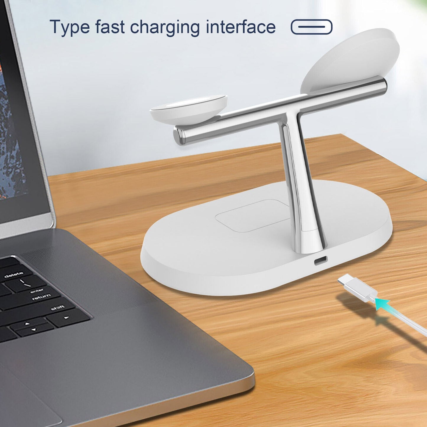 3-in-1 Magnetic Wireless Charger Stand for iPhone, Apple Watch & AirPods – 15W Fast Charging