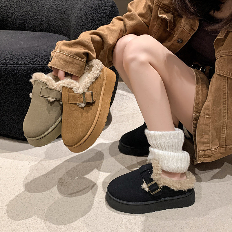Nouvelles Chaussures d'Hiver de Luxe pour Femmes, Peluche Mode Rétro, Chaussures Plates en Coton, Pantoufles à Semelle Plate pour Femmes, Bottes à Plateforme pour Femmes