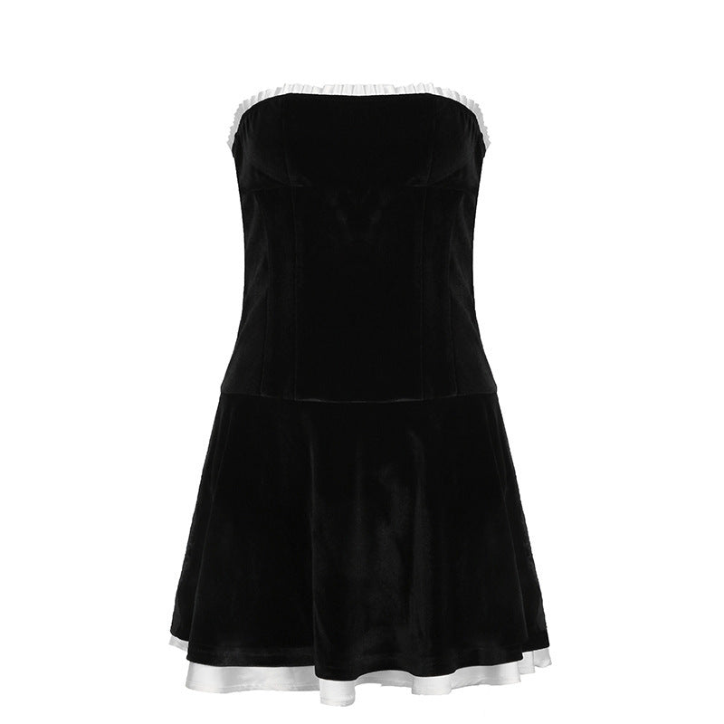 Robe courte sans manches en dentelle plissée sexy pour femme européenne et américaine