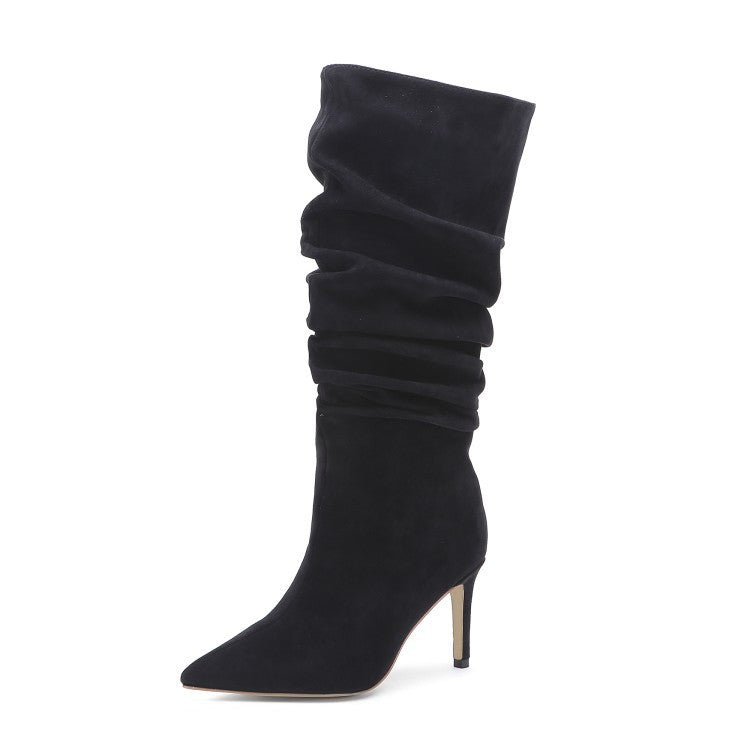 Bottines plissées argentées pour femmes, grandes tailles