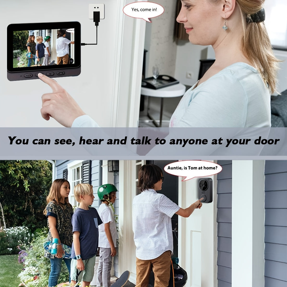 Wireless Video Doorbell – 4.3" Screen, HD Camera, Two-Way Audio & Night Vision
