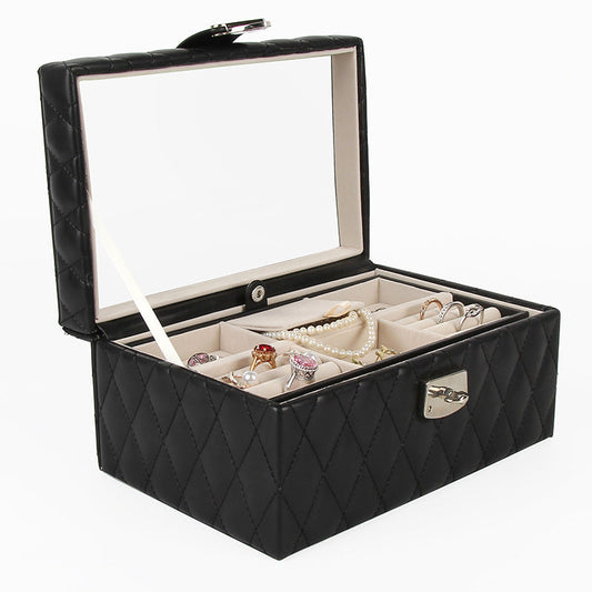 Caja de almacenamiento de joyas de cuero de gran capacidad estilo europeo
