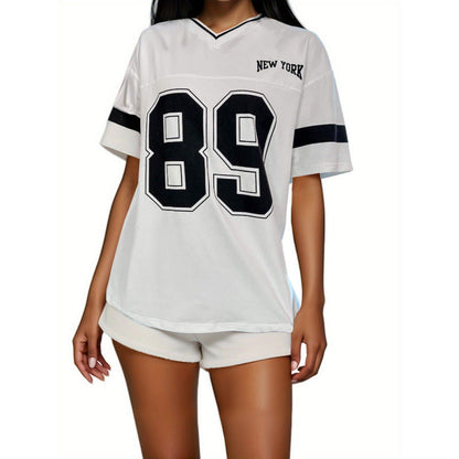 Versatile Casual Loose Letter Flower Short Sleeve Shirt Women's Clothing